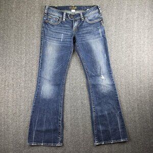 Silver Jeans Tuesday Bootcut Jeans Womens 27/31 Blue Low Rise Distressed Stretch